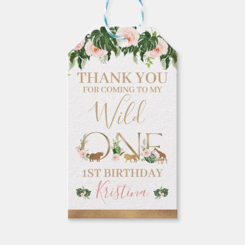 Faux Gold Wild One Floral Safari Birthday Favor  Gift Tags