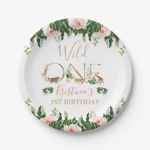Faux Gold Wild One Floral Safari Birthday Party  Paper Plates