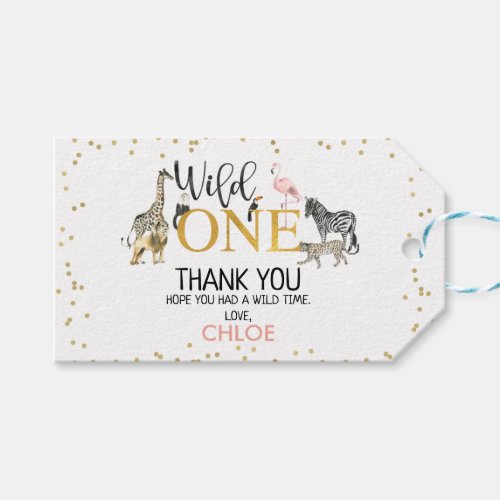 Faux Gold Wild One Safari Birthday Favor Gift Tag