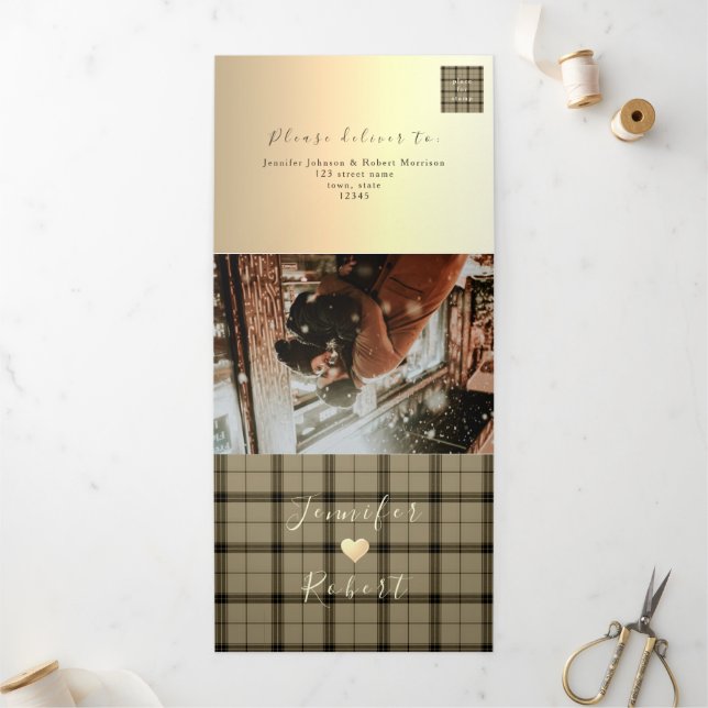 Faux Gold Winter Wedding Tri-Fold Invitation (Outside)
