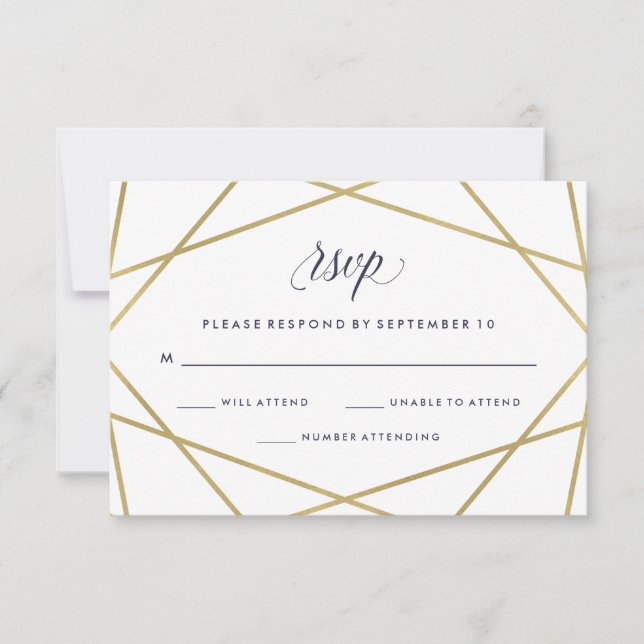 Faux Gold with Midnight Blue Text Wedding RSVP (Front)