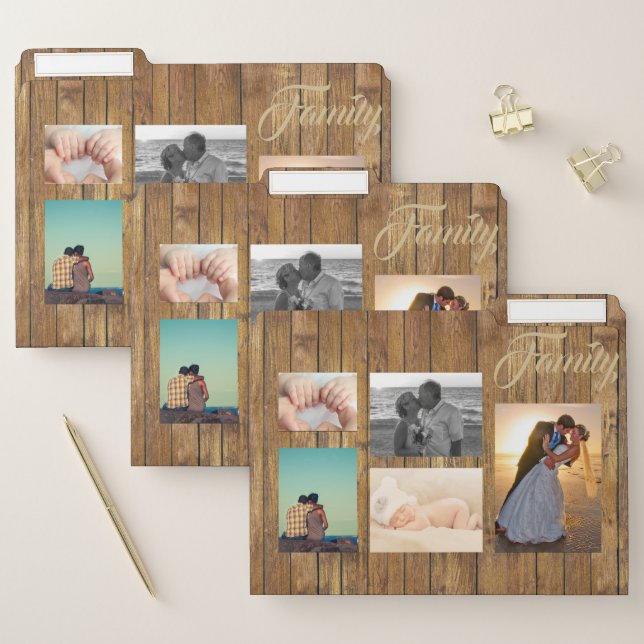 Faux Gold Wood Family Photo Template File Folder (Set)