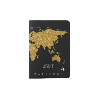 faux gold world map, feminine & modern travel passport holder