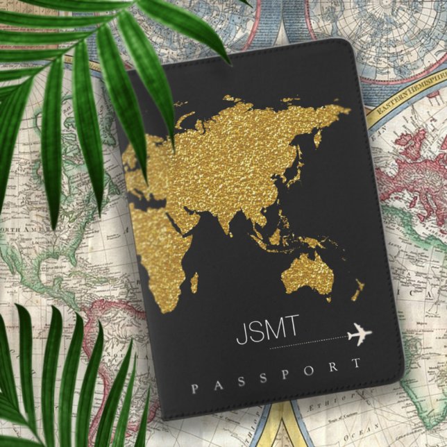 Faux Gold World Map, Feminine & Modern Travel Passport Holder (Creator Uploaded)