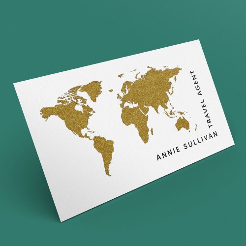 faux gold world map travel agent on white option business card