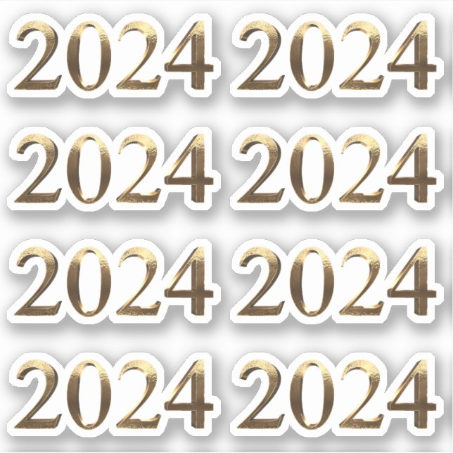 Faux Gold Year Number Happy New Year 2024 Sticker (Front)