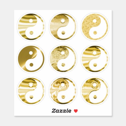 Faux Gold Yin Yang Symbol Textured Metallic Set 9 Sticker