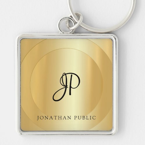 Faux Gold Your Name Elegant Monogram Template Keychain