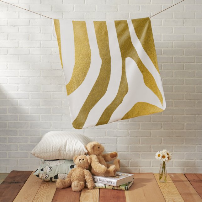Faux Gold Zebra Print Stripes Pattern Baby Blanket (In Situ)