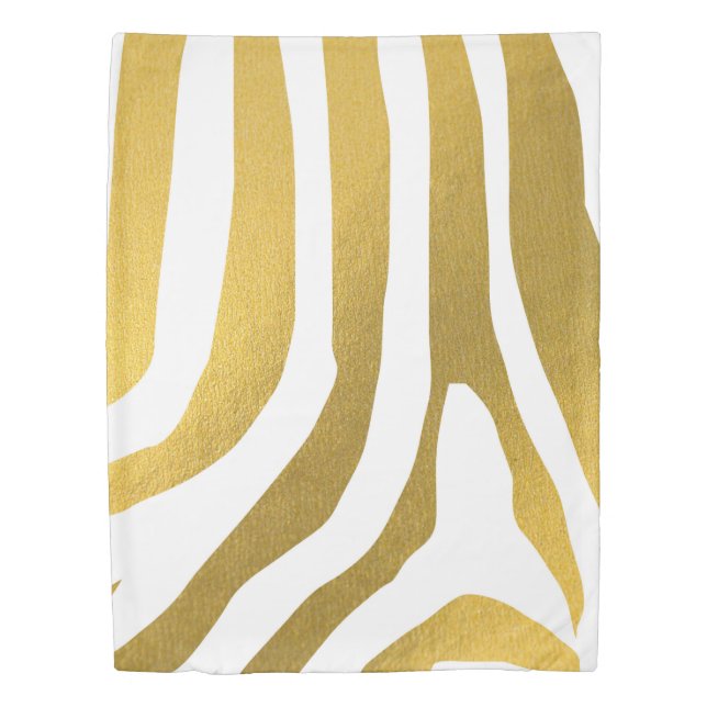 Faux Gold Zebra Print Stripes Pattern Duvet Cover (Front)