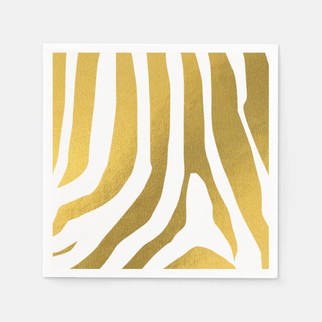 Faux Gold Zebra Print Stripes Pattern Napkins (Front)