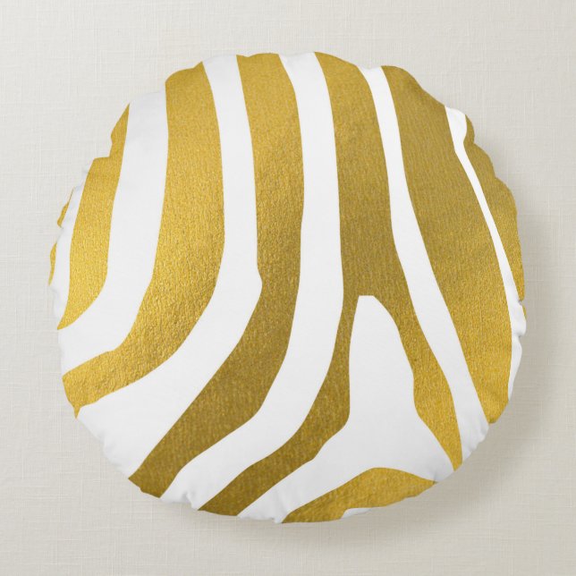 Faux Gold Zebra Print Stripes Pattern Round Pillow (Front)