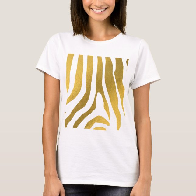 Faux Gold Zebra Print Stripes Pattern T-Shirt (Front)