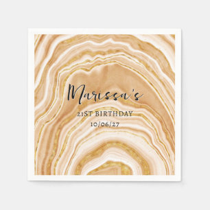 Faux Golden Agate 21st Birthday Napkins