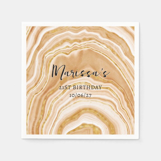 Faux Golden Agate 21st Birthday Napkins (Front)