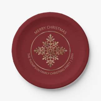 Faux Golden Foil Snowflake On Red (Not Real Foil) Paper Plates