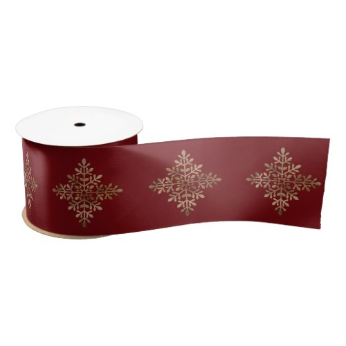 Faux Golden Foil Snowflake On Red Not Real Foil Satin Ribbon