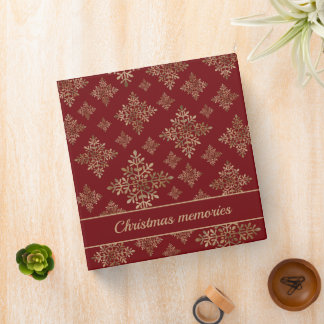 Faux Golden Foil Snowflakes On Red (Not Real Foil) 3 Ring Binder
