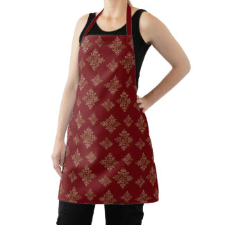 Faux Golden Foil Snowflakes On Red (Not Real Foil) Apron