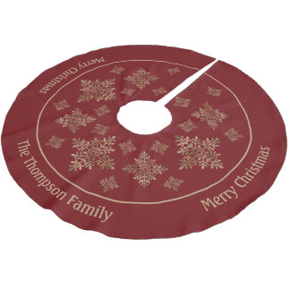 Faux Golden Foil Snowflakes On Red (Not Real Foil) Brushed Polyester Tree Skirt