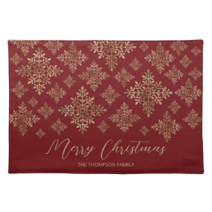 Faux Golden Foil Snowflakes On Red (Not Real Foil) Cloth Placemat