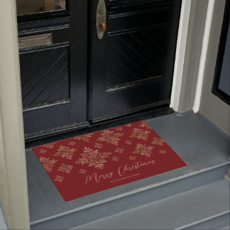Faux Golden Foil Snowflakes On Red (Not Real Foil) Doormat