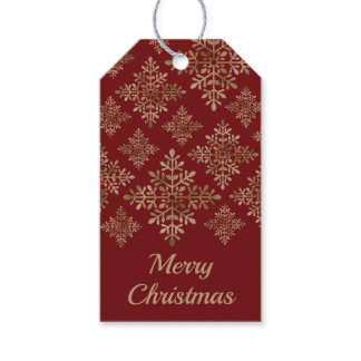 Faux Golden Foil Snowflakes On Red (Not Real Foil) Gift Tags