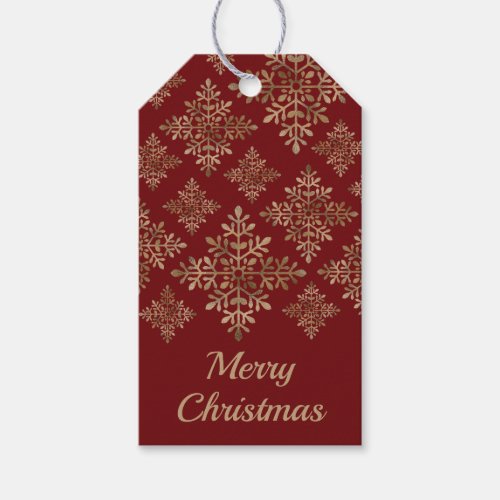 Faux Golden Foil Snowflakes On Red Not Real Foil Gift Tags