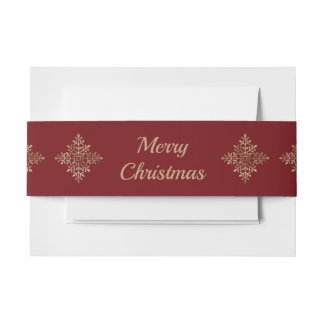 Faux Golden Foil Snowflakes On Red (Not Real Foil) Invitation Belly Band
