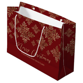 Faux Golden Foil Snowflakes On Red (Not Real Foil) Large Gift Bag