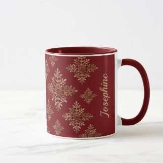 Faux Golden Foil Snowflakes On Red (Not Real Foil) Mug