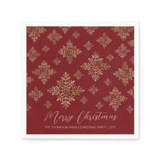 Faux Golden Foil Snowflakes On Red (Not Real Foil) Napkins