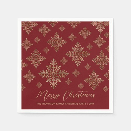 Faux Golden Foil Snowflakes On Red Not Real Foil Napkins