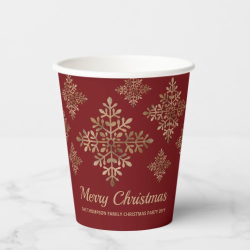 Faux Golden Foil Snowflakes On Red Not Real Foil Paper Cups