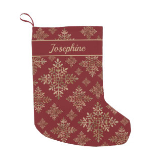 Faux Golden Foil Snowflakes On Red (Not Real Foil) Small Christmas Stocking