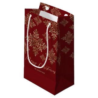Faux Golden Foil Snowflakes On Red (Not Real Foil) Small Gift Bag
