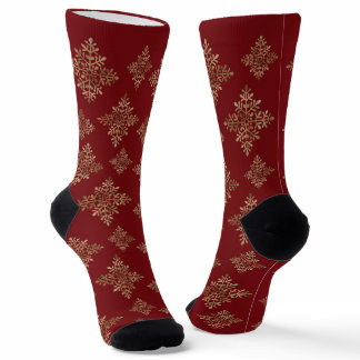 Faux Golden Foil Snowflakes On Red (Not Real Foil) Socks
