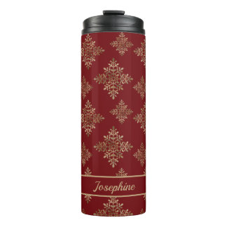 Faux Golden Foil Snowflakes On Red (Not Real Foil) Thermal Tumbler