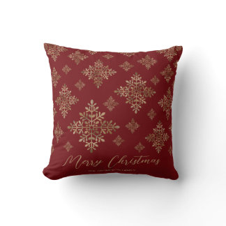 Faux Golden Foil Snowflakes On Red (Not Real Foil) Throw Pillow