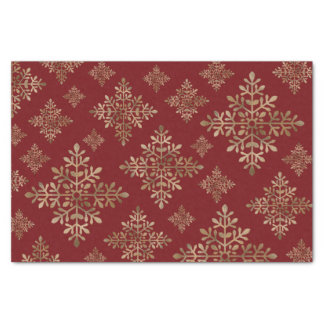 Faux Golden Foil Snowflakes On Red (Not Real Foil) Tissue Paper
