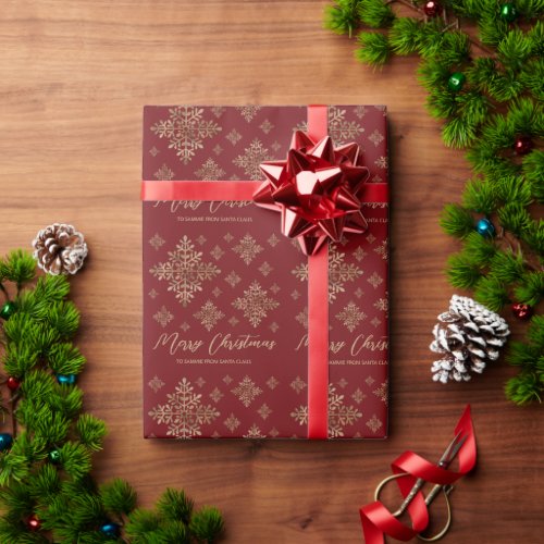 Faux Golden Foil Snowflakes On Red Not Real Foil Wrapping Paper