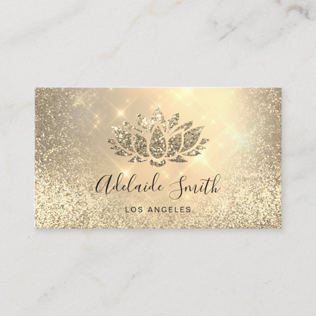 FAUX golden glitter elegant lotus Business Card (Front)