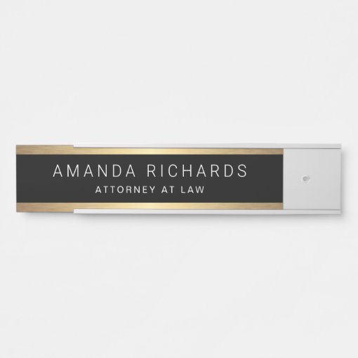 Faux golden gradient borders name and title black Door Sign | Zazzle