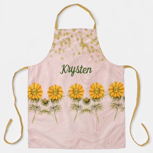 Faux Golden Jewels  Golden Flowers Apron