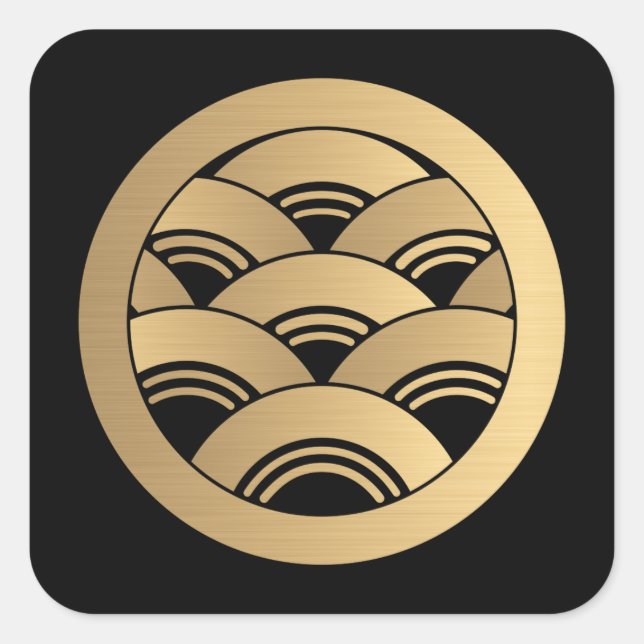 Faux Golden Waves Oriental Japanese Kamon Square Sticker (Front)