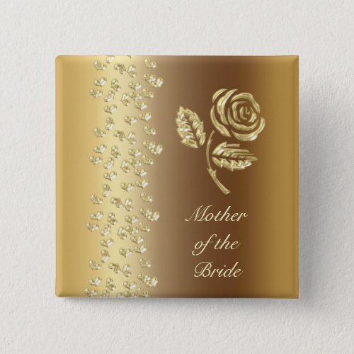 Faux Golden Wedding rose and hearts name Button