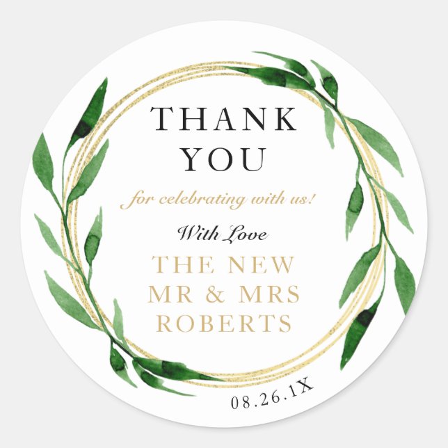 Faux Golden Wreath Sticker, Favor Sticker (Front)