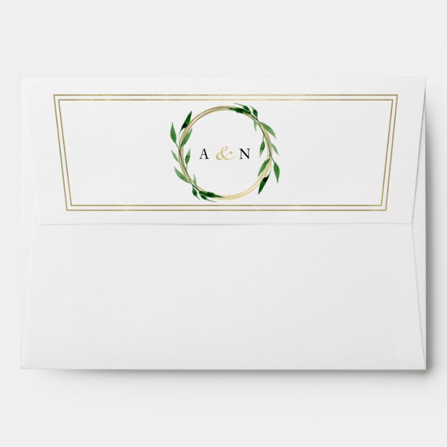 Faux Golden Wreath Wedding Envelope (Back (Top Flap))