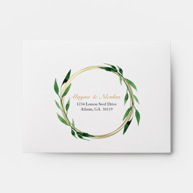 Faux Golden Wreath Wedding RSVP Envelope (Front)