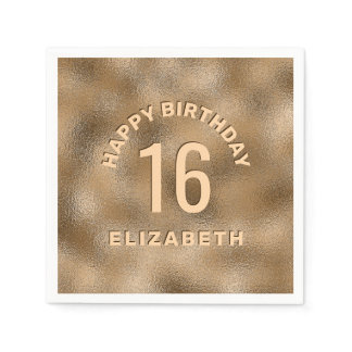 Faux Golden Yellow Foil Look Happy Birthday &amp; Age Napkins